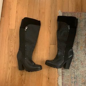Guess leather high heeled knee high boots size 8.5